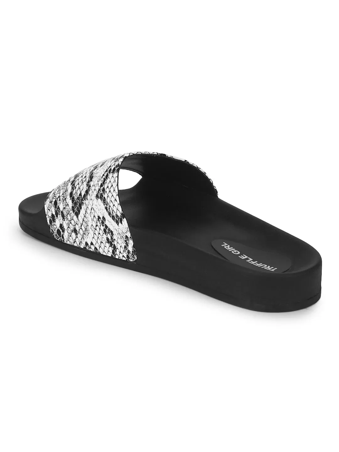 Black & White PU Snake Pattern Slides