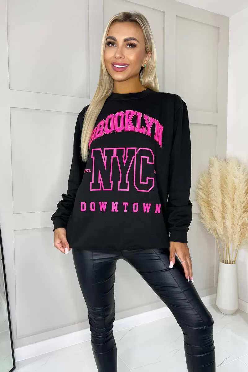 Black Brooklyn Slogan Sweatshirt