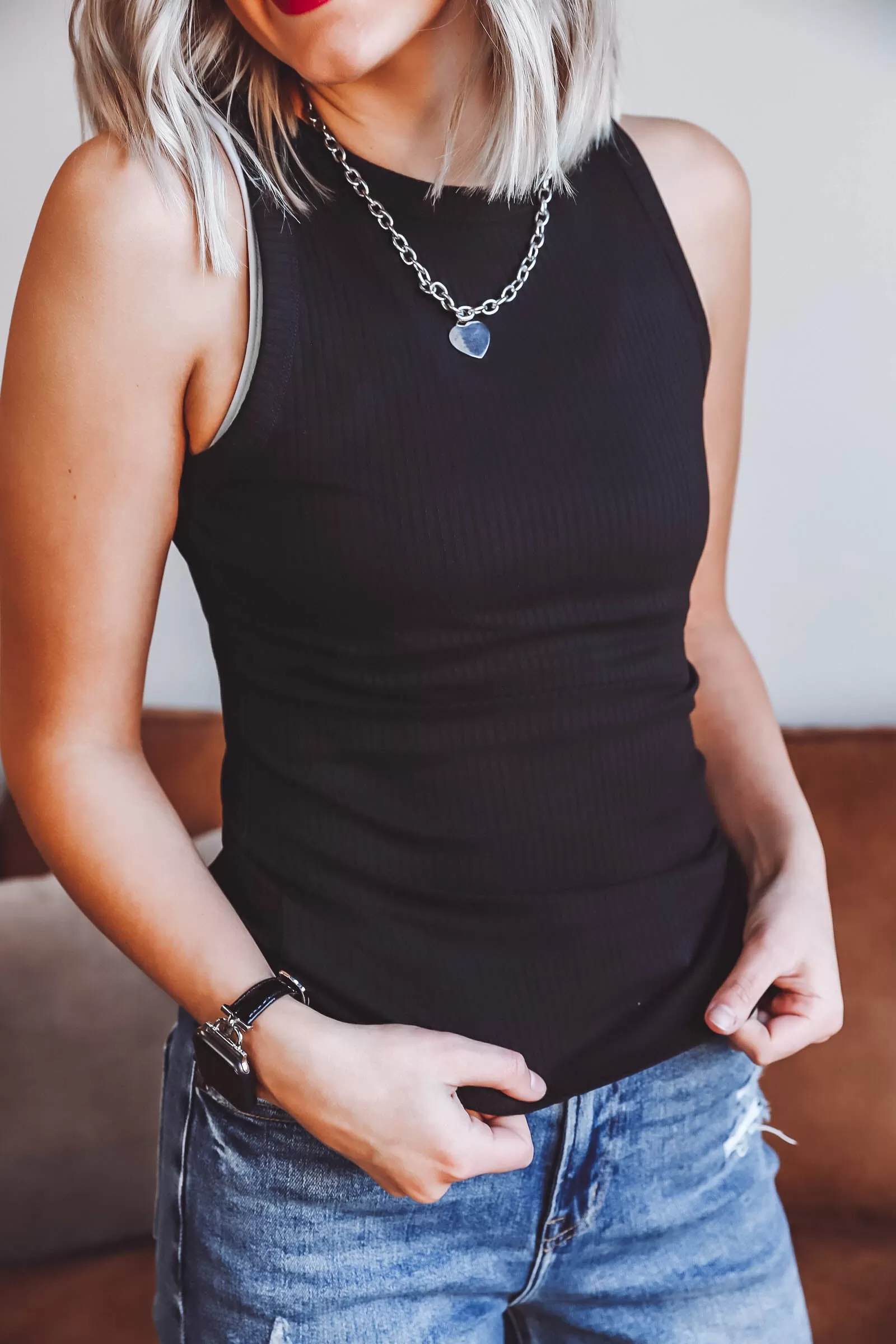 Bree Ribbed Tank-Black