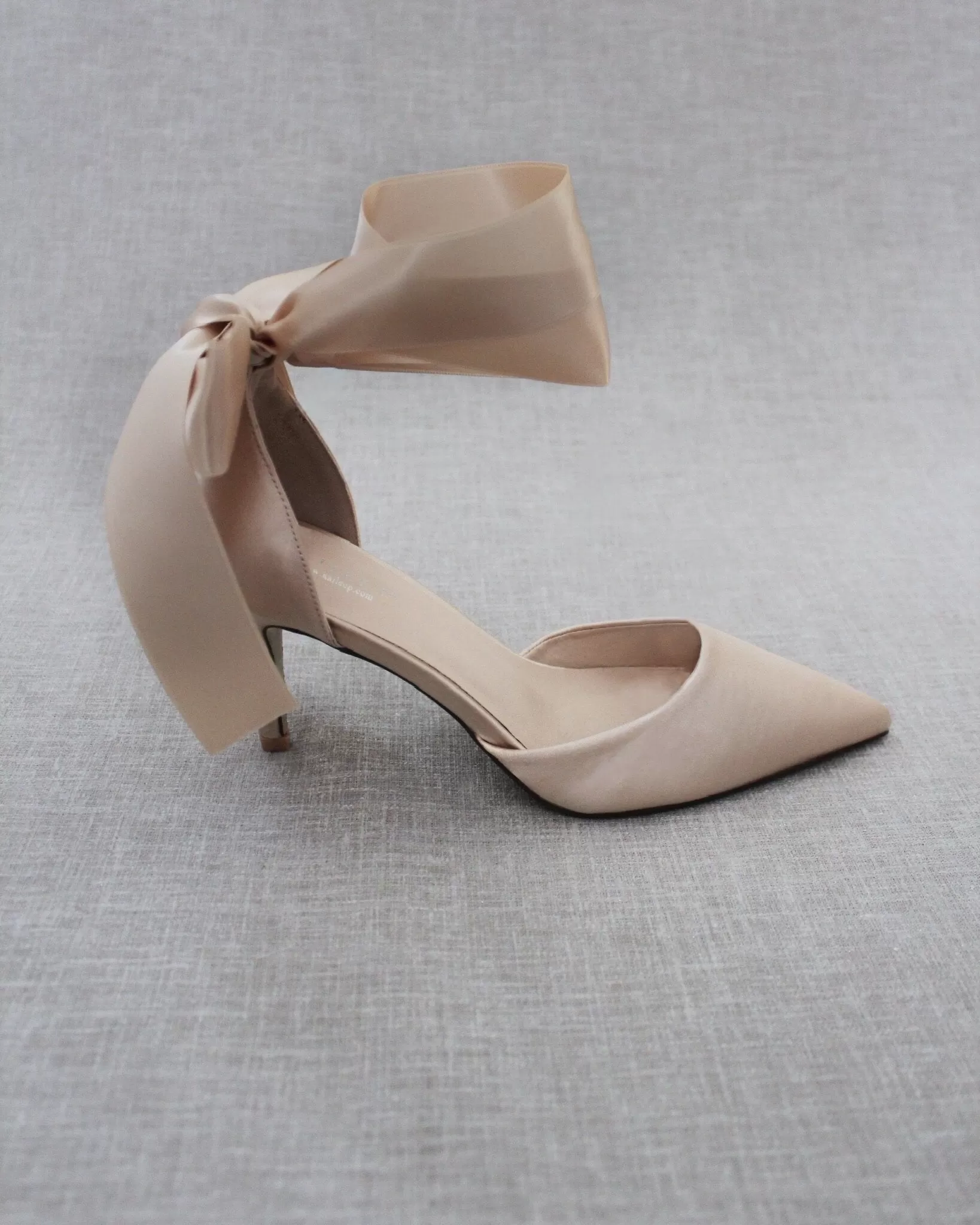 Champagne Evening Heels With Ankle Ribbon