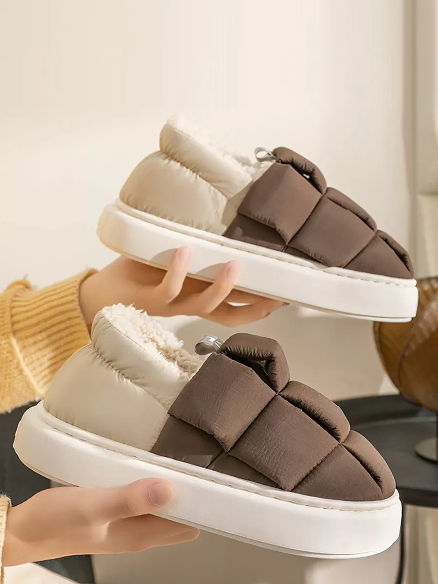 Couple Winter Indoor Colorblock Fleece-lined Shoes