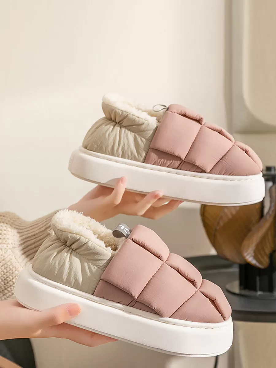 Couple Winter Indoor Colorblock Fleece-lined Shoes