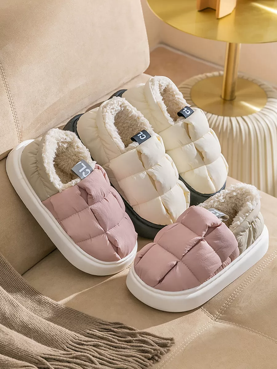 Couple Winter Indoor Colorblock Fleece-lined Shoes