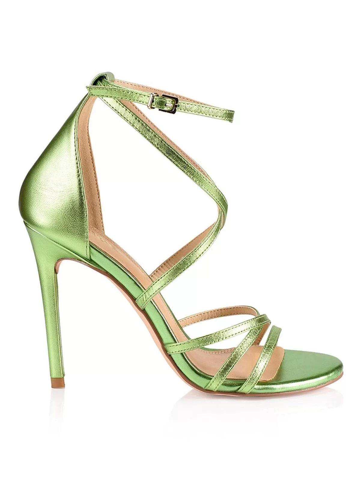 Danger Stiletto Heels - Lime Green Metallic Leather