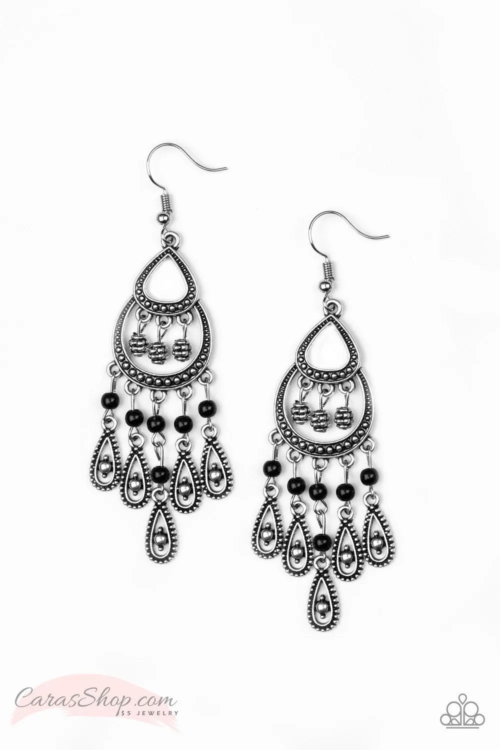 Eastern Excursion - Black and Silver Earrings - Paparazzi Accessories