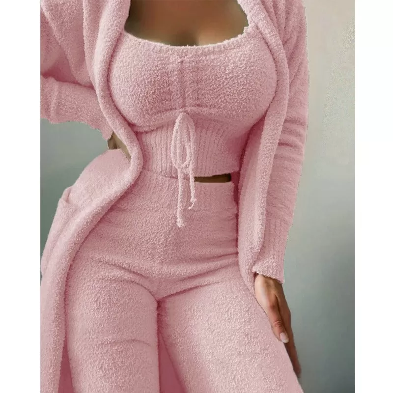 Homewear Pyjamas Plus Size Women Velvet Pajamas 3 Pieces Set Top Pants Coat Sexy Autumn Winter Home Furnishings Clothing Girls