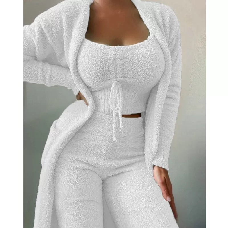 Homewear Pyjamas Plus Size Women Velvet Pajamas 3 Pieces Set Top Pants Coat Sexy Autumn Winter Home Furnishings Clothing Girls