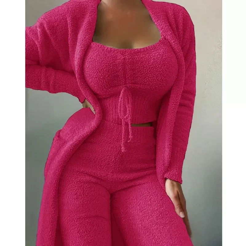 Homewear Pyjamas Plus Size Women Velvet Pajamas 3 Pieces Set Top Pants Coat Sexy Autumn Winter Home Furnishings Clothing Girls