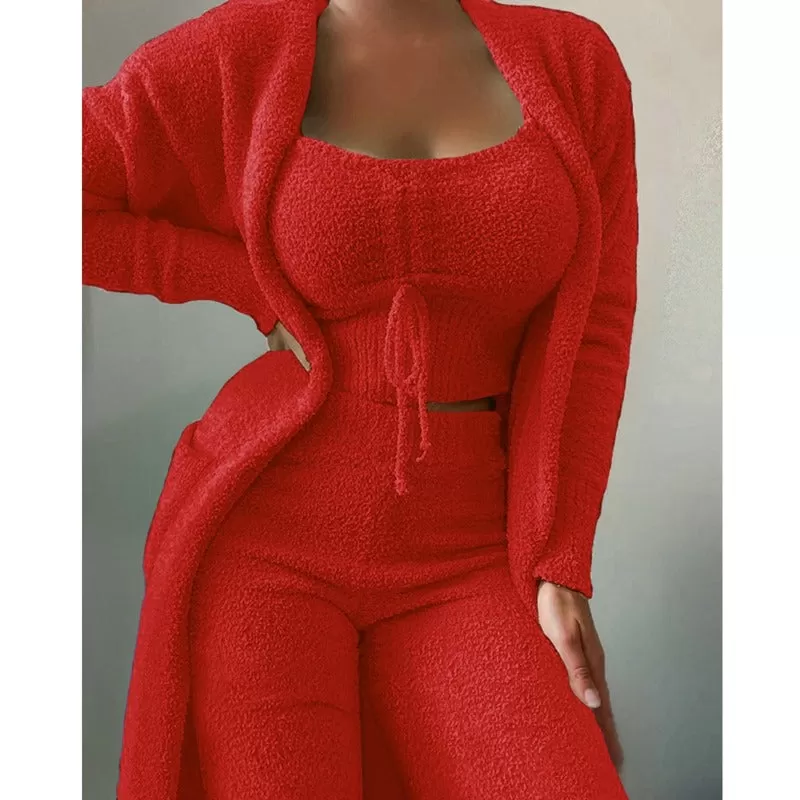 Homewear Pyjamas Plus Size Women Velvet Pajamas 3 Pieces Set Top Pants Coat Sexy Autumn Winter Home Furnishings Clothing Girls