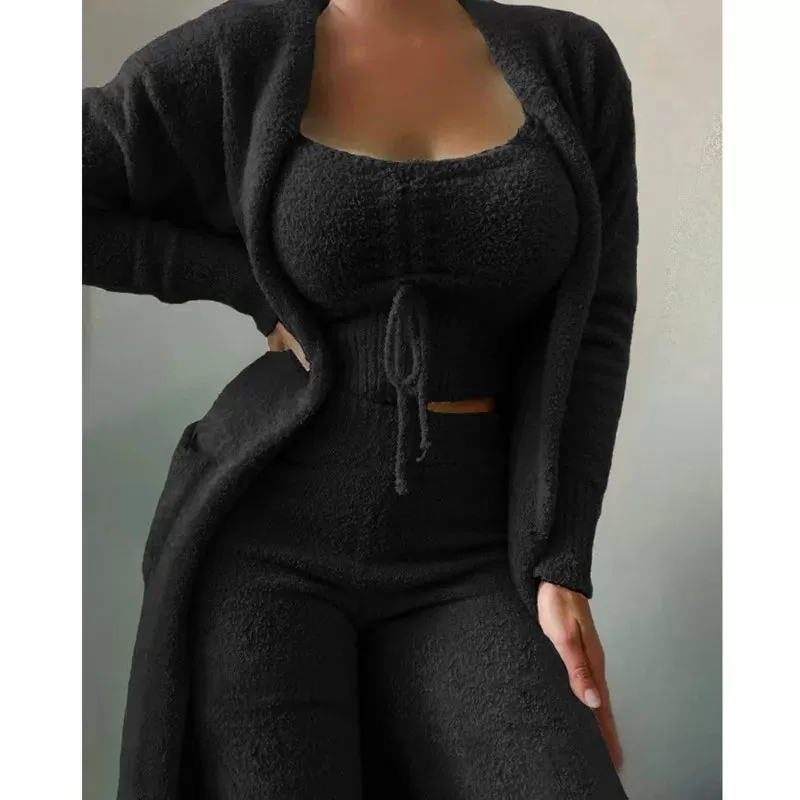 Homewear Pyjamas Plus Size Women Velvet Pajamas 3 Pieces Set Top Pants Coat Sexy Autumn Winter Home Furnishings Clothing Girls