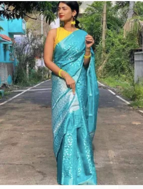 Ice Blue Silver Wedding Kanchipuram Silk Saree