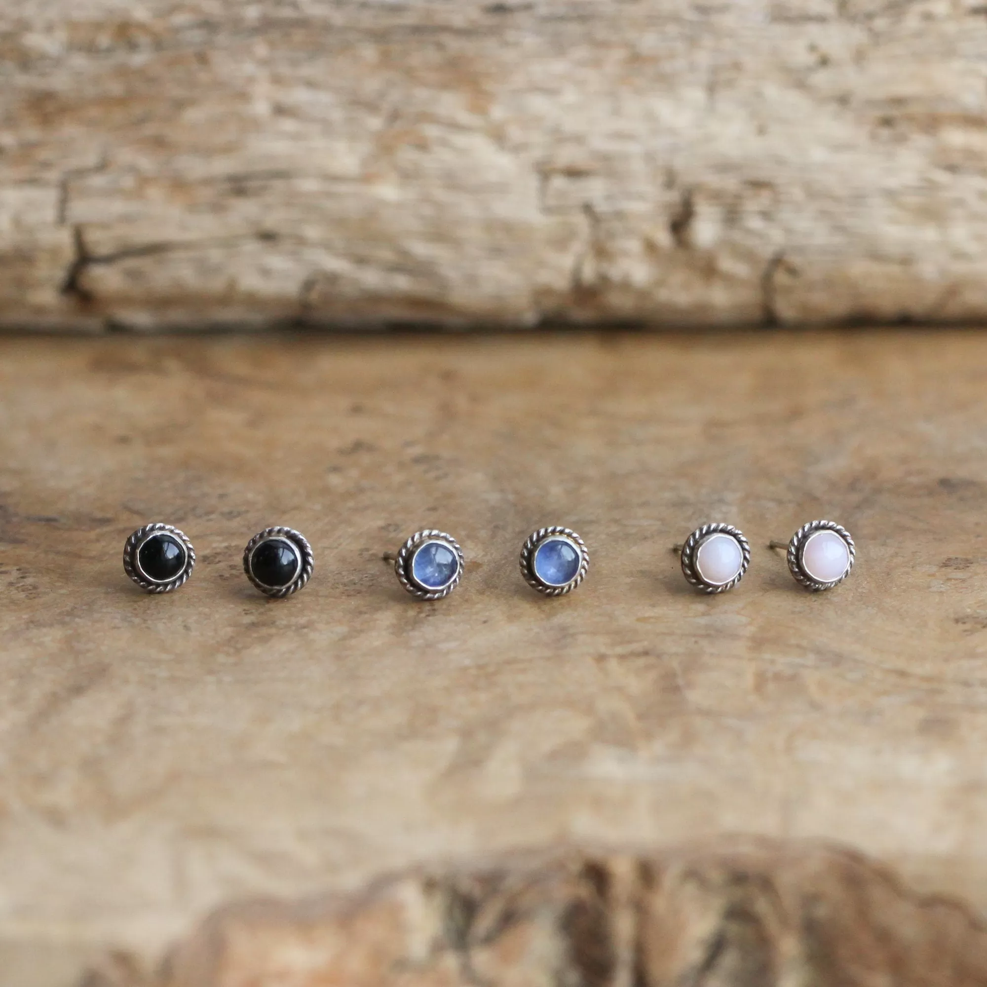 Itty Bitty Posts - Black Onyx Earrings - Pink Opal Studs - Kyanite Posts - Silversmith