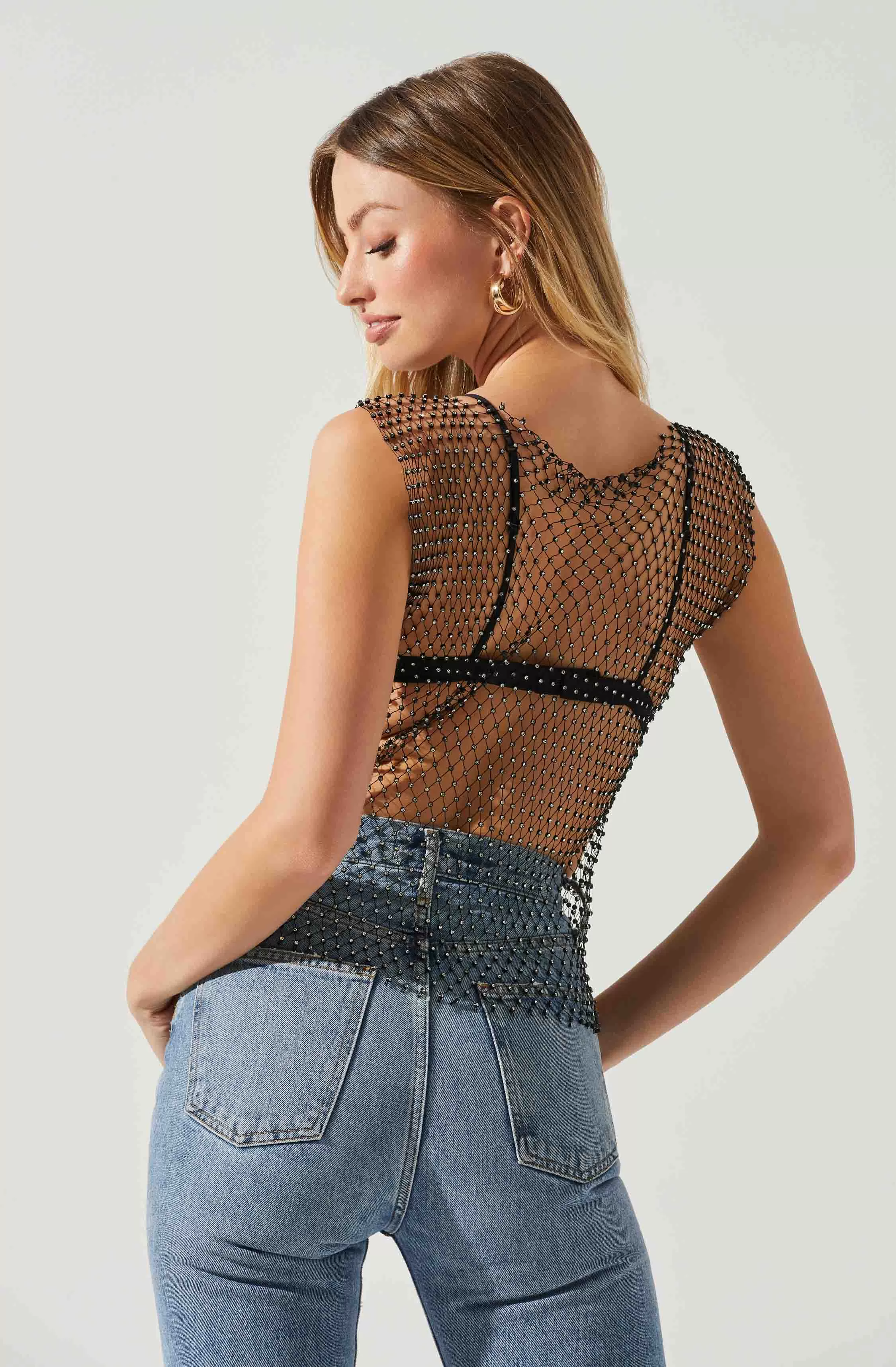 Julane Rhinestone Mesh Top