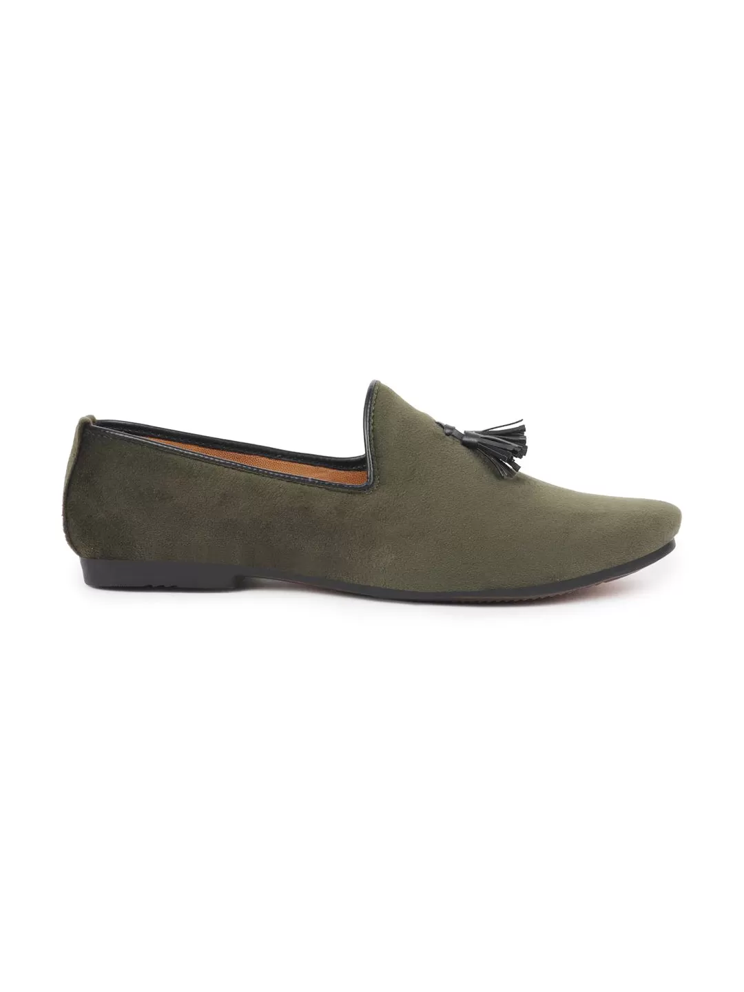 Men Olive Green Velvet Party Loafers Slip On Casual Shoes