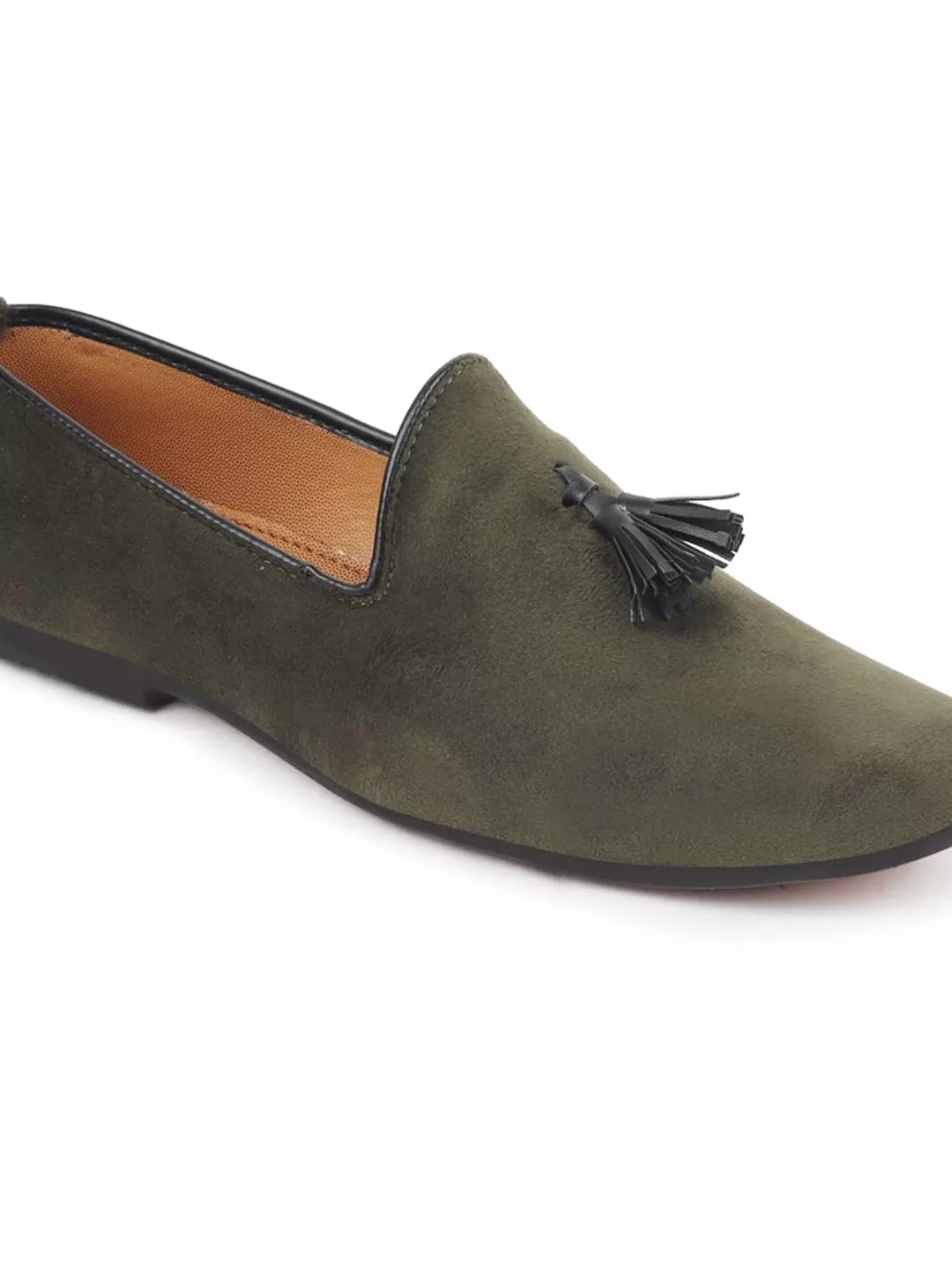 Men Olive Green Velvet Party Loafers Slip On Casual Shoes