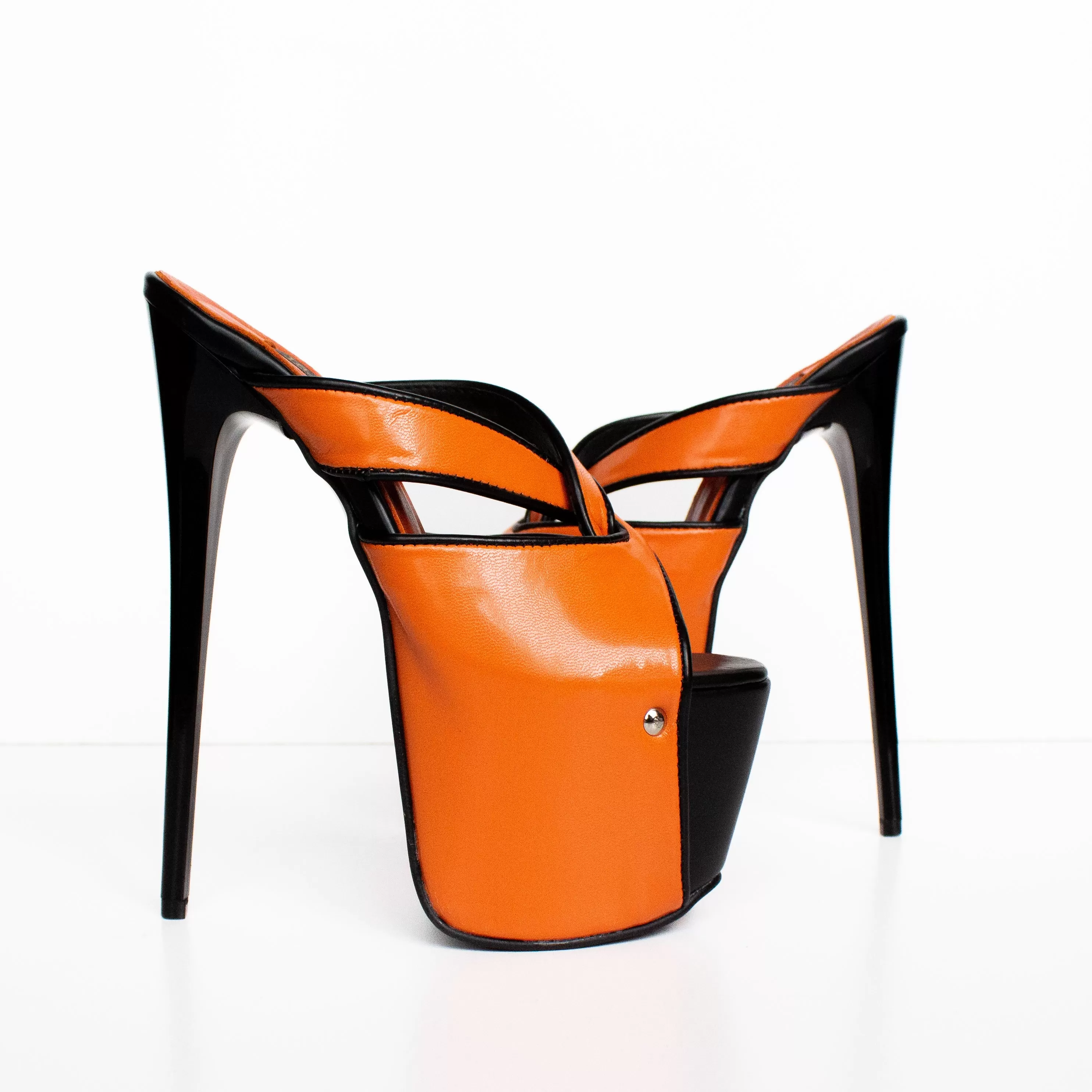 Orange Matte Black Detail Platform Mules