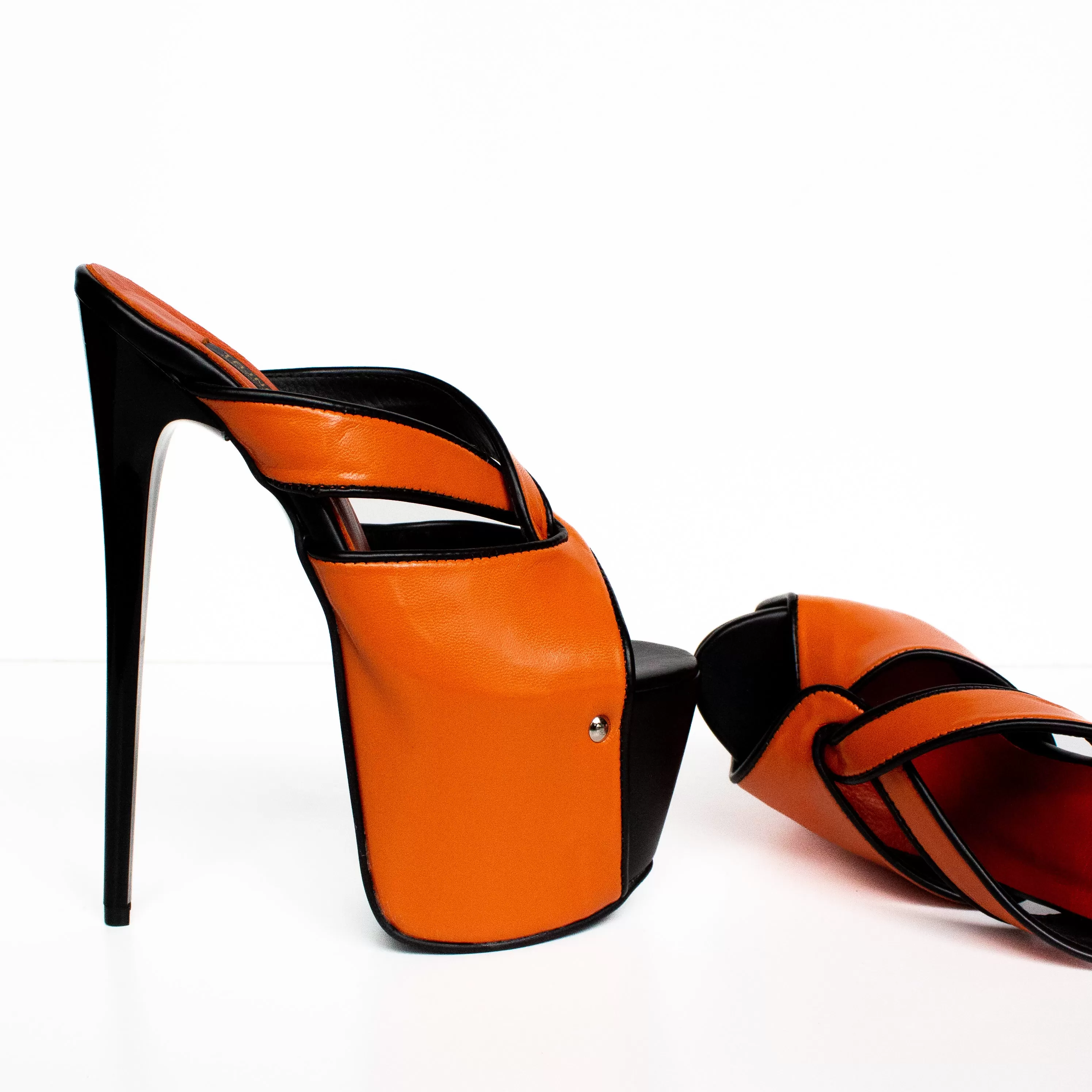 Orange Matte Black Detail Platform Mules