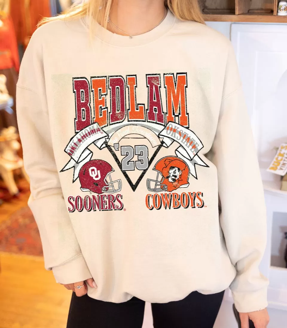 OU v OSU Bedlam Final Showdown Sand Thrifted Sweatshirt