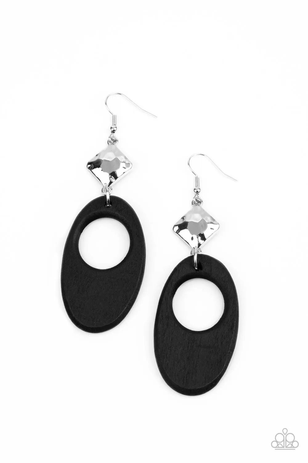 Paparazzi Earring ~ Retro Reveal - Black Wooden Earring