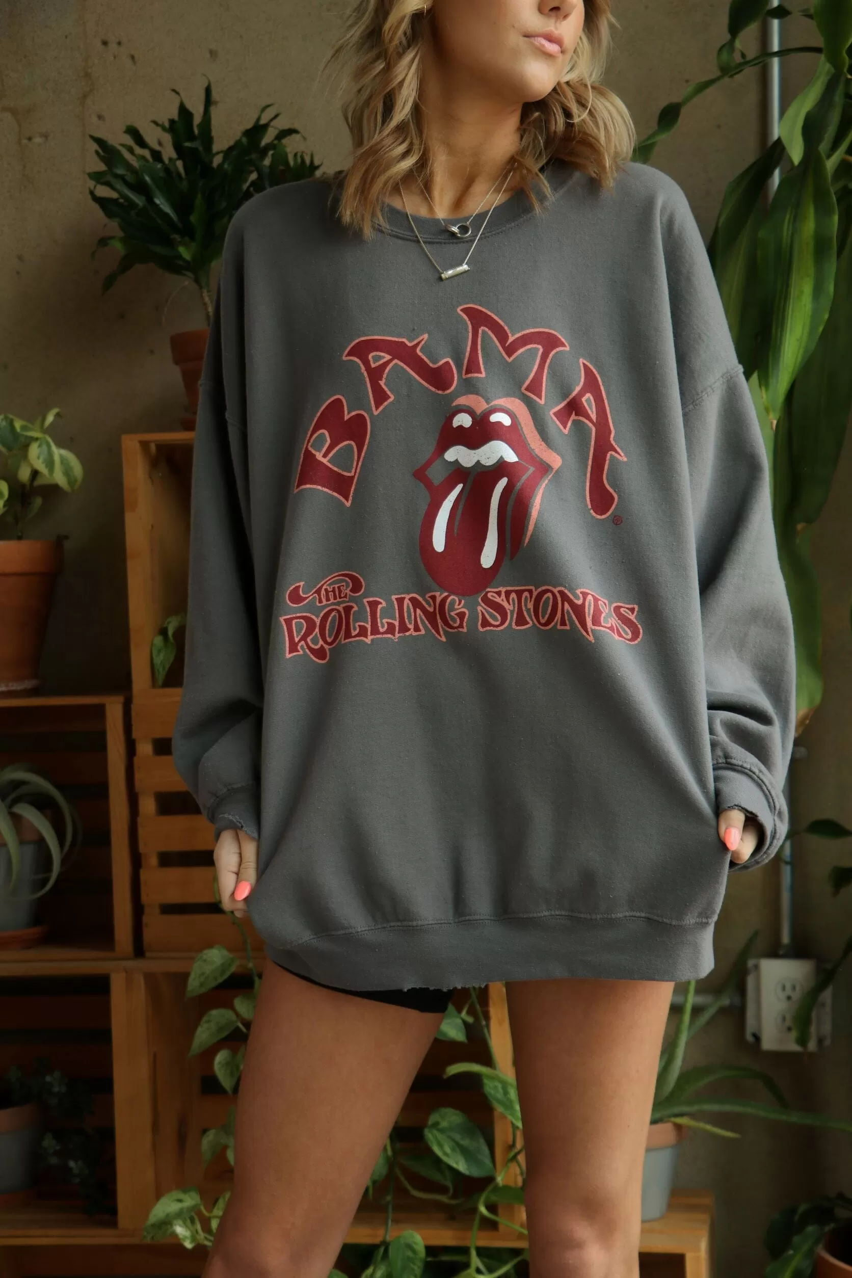 Rolling Stones Bama Psych Charcoal Thrifted Sweatshirt