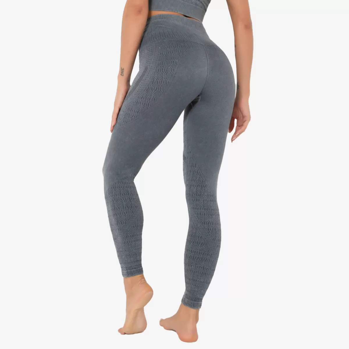 SALE - High Waist Denim Wash Side Mesh Leggings