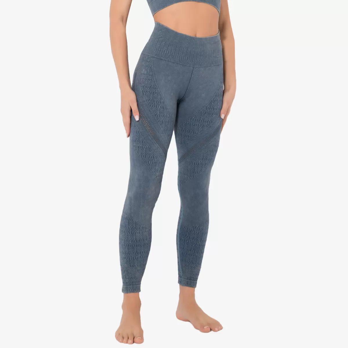 SALE - High Waist Denim Wash Side Mesh Leggings