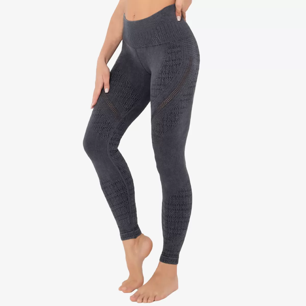 SALE - High Waist Denim Wash Side Mesh Leggings