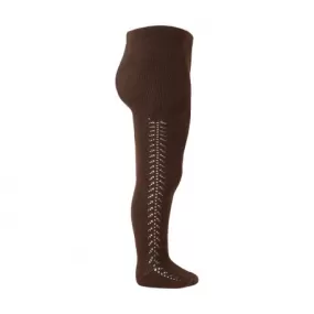 Side openwork warm tights BROWN