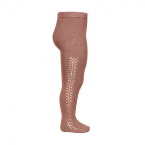 Side openwork warm tights TERRACOTA