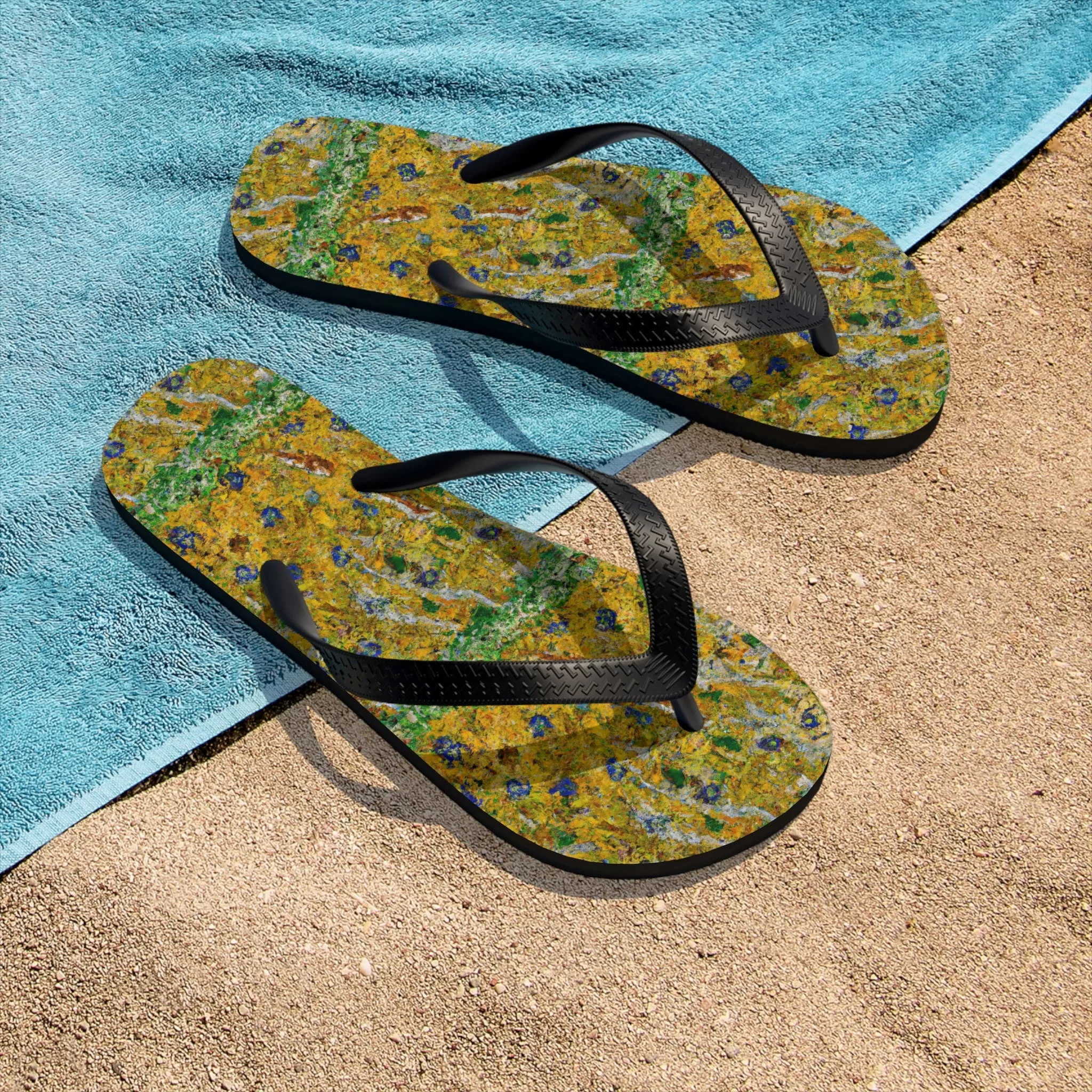 Unisex Flip-Flops Summer Time Yellow Flower Oil painting