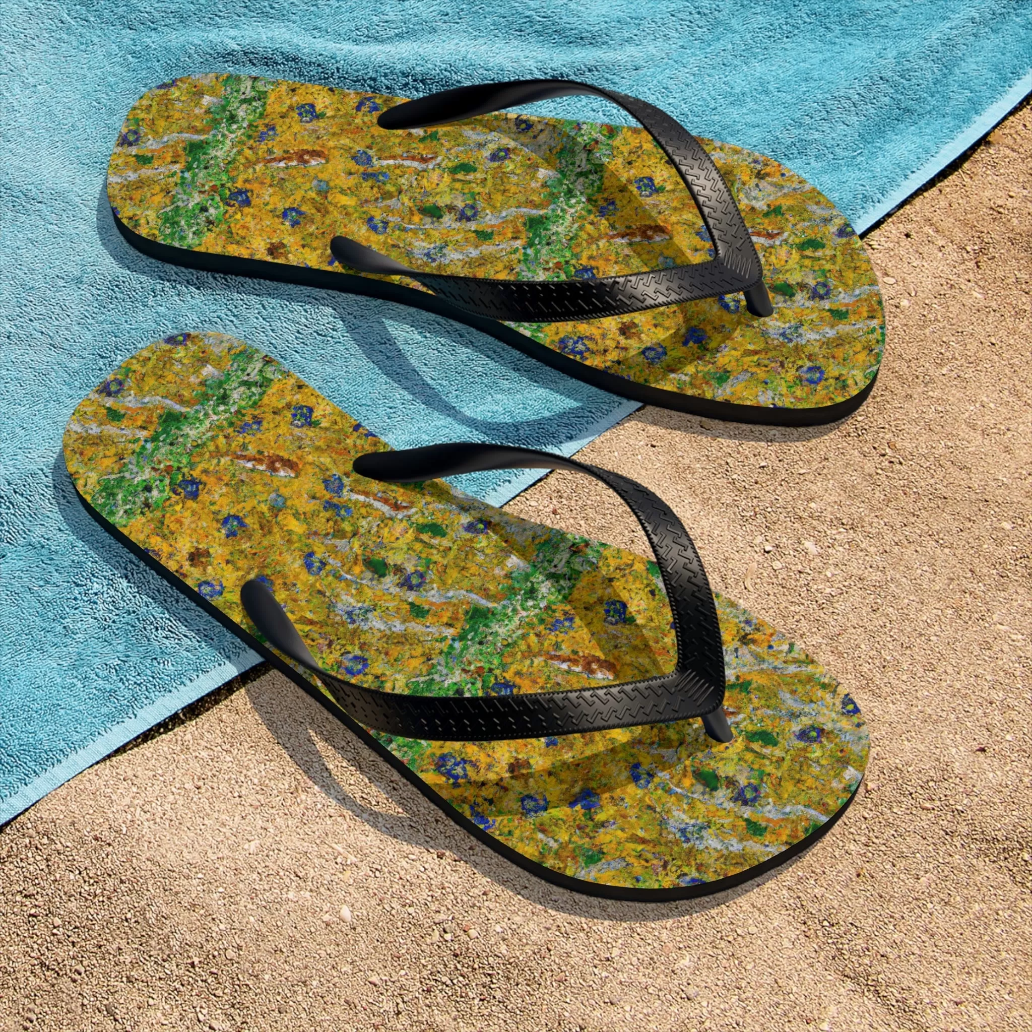 Unisex Flip-Flops Summer Time Yellow Flower Oil painting