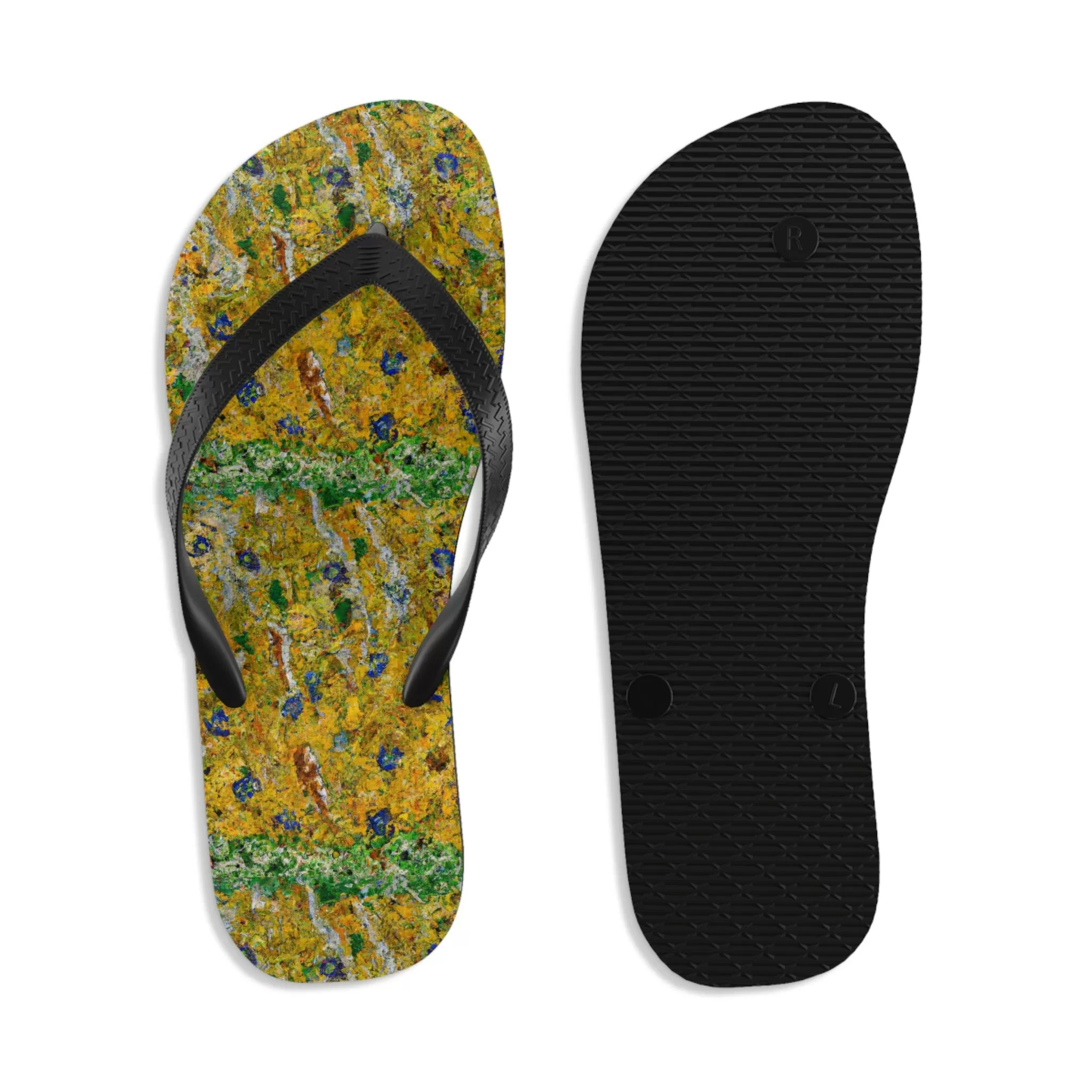 Unisex Flip-Flops Summer Time Yellow Flower Oil painting