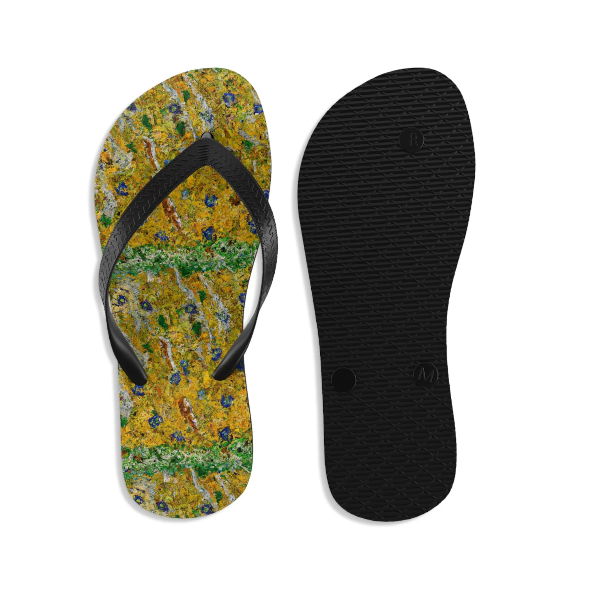 Unisex Flip-Flops Summer Time Yellow Flower Oil painting