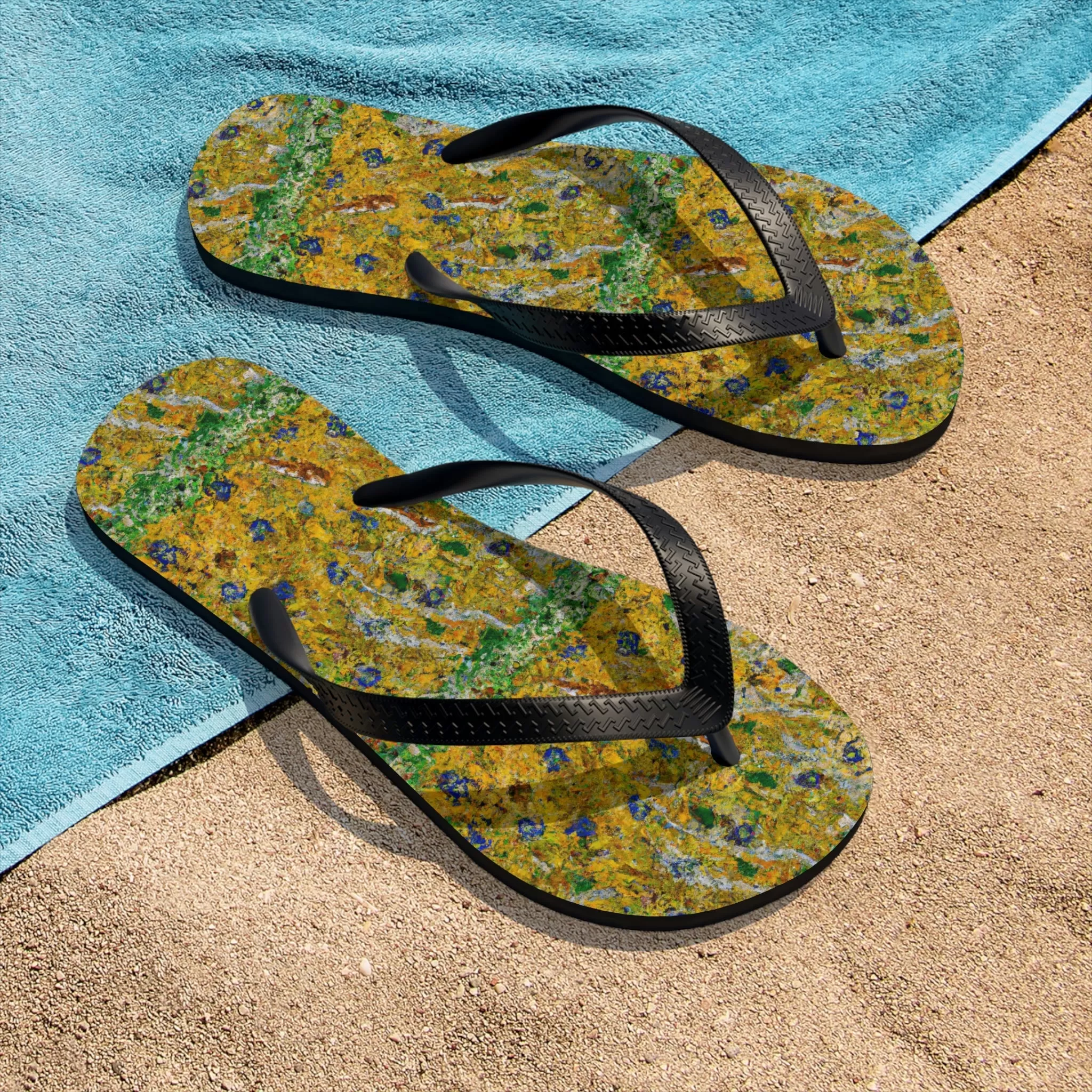 Unisex Flip-Flops Summer Time Yellow Flower Oil painting