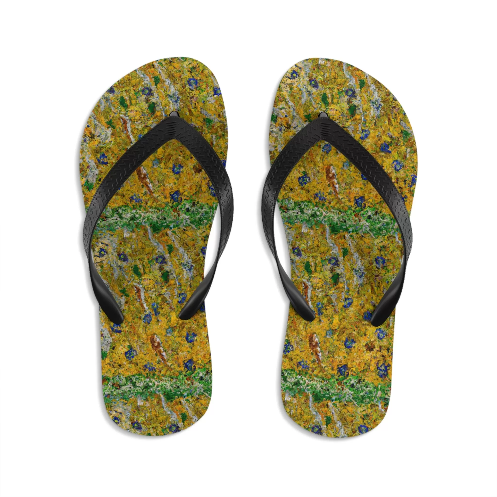 Unisex Flip-Flops Summer Time Yellow Flower Oil painting