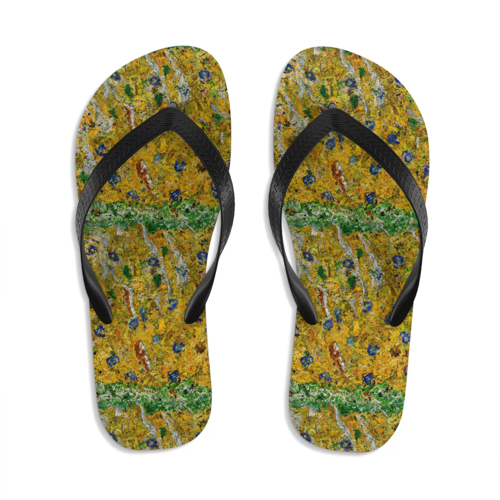 Unisex Flip-Flops Summer Time Yellow Flower Oil painting