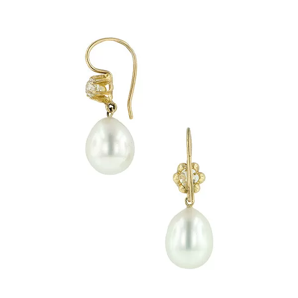 Vintage Diamond & Pearl Drop Earrings