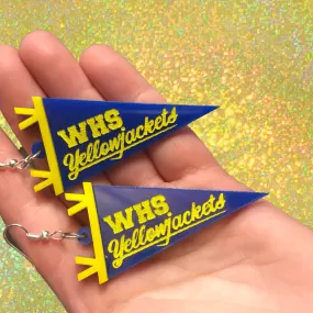 WHS Yellow jackets Pennant  Dangle Fish Hook Earrings