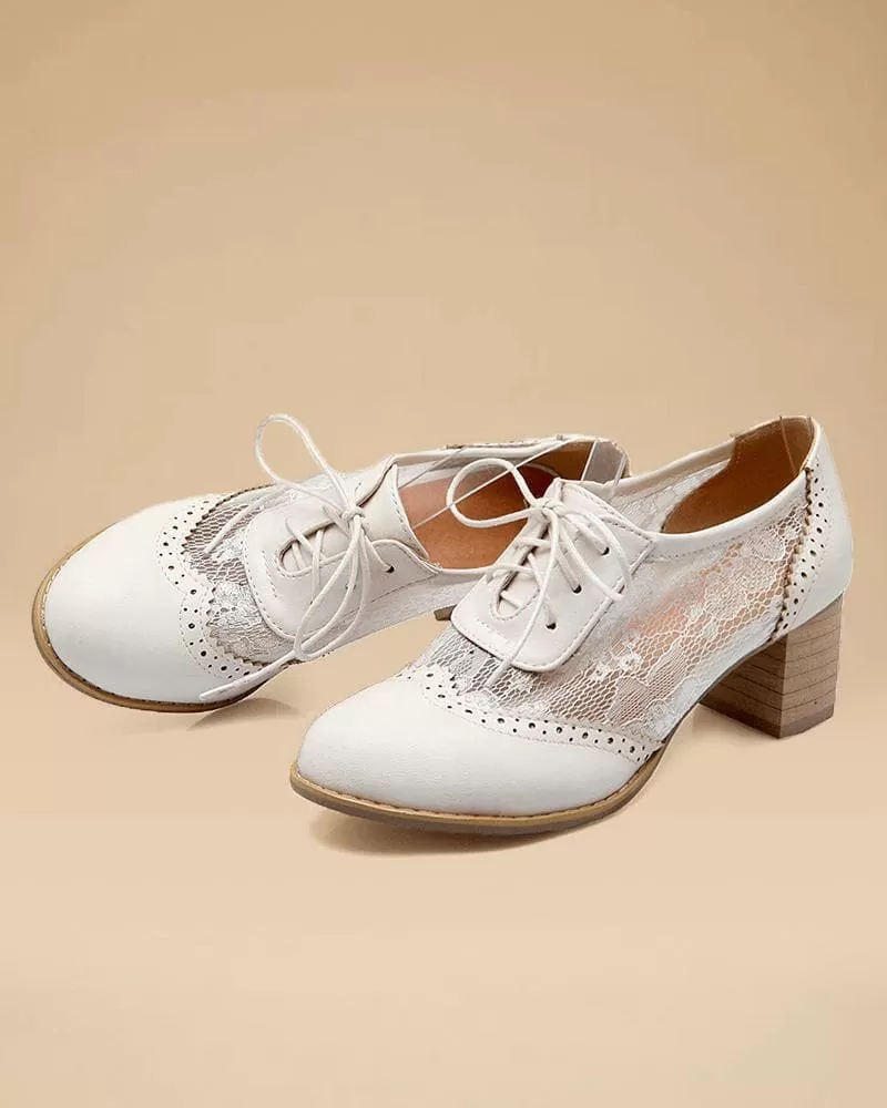 Women'e Elegant Lace Stitching Lace-up Heels