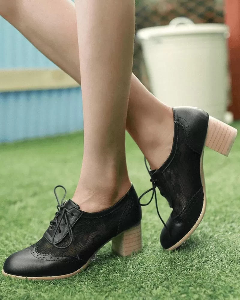 Women'e Elegant Lace Stitching Lace-up Heels